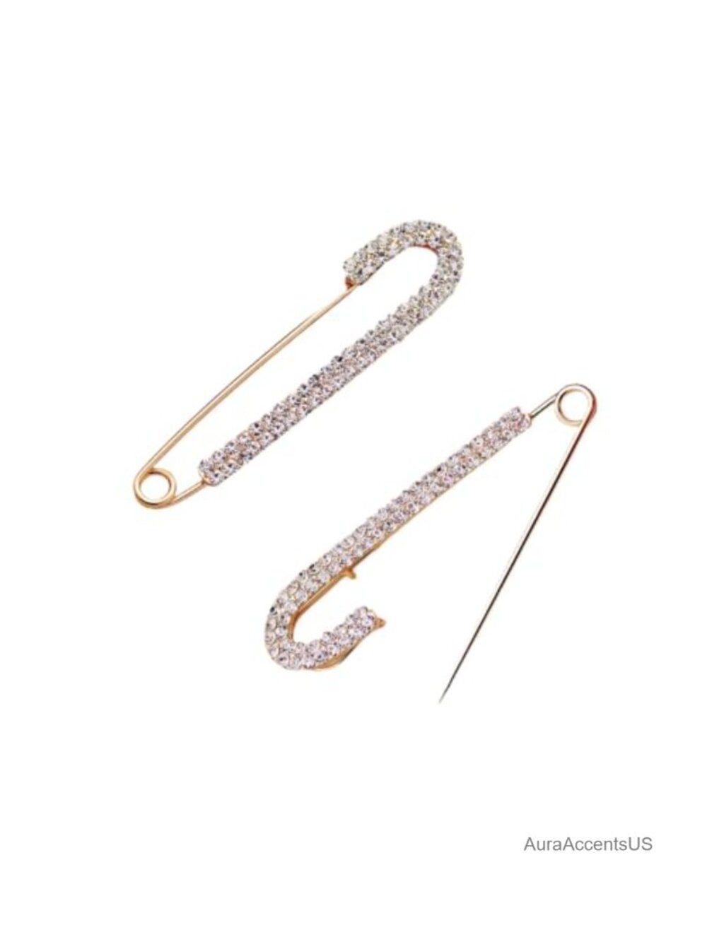 2-Pack Sparkling Rhinestone Safety Pin Brooch, Multi-Functional Blouse Clip,